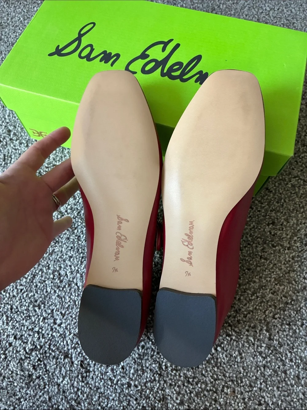 Sam Edelman Red Leather Mary Jane Flats with Gold Buckle